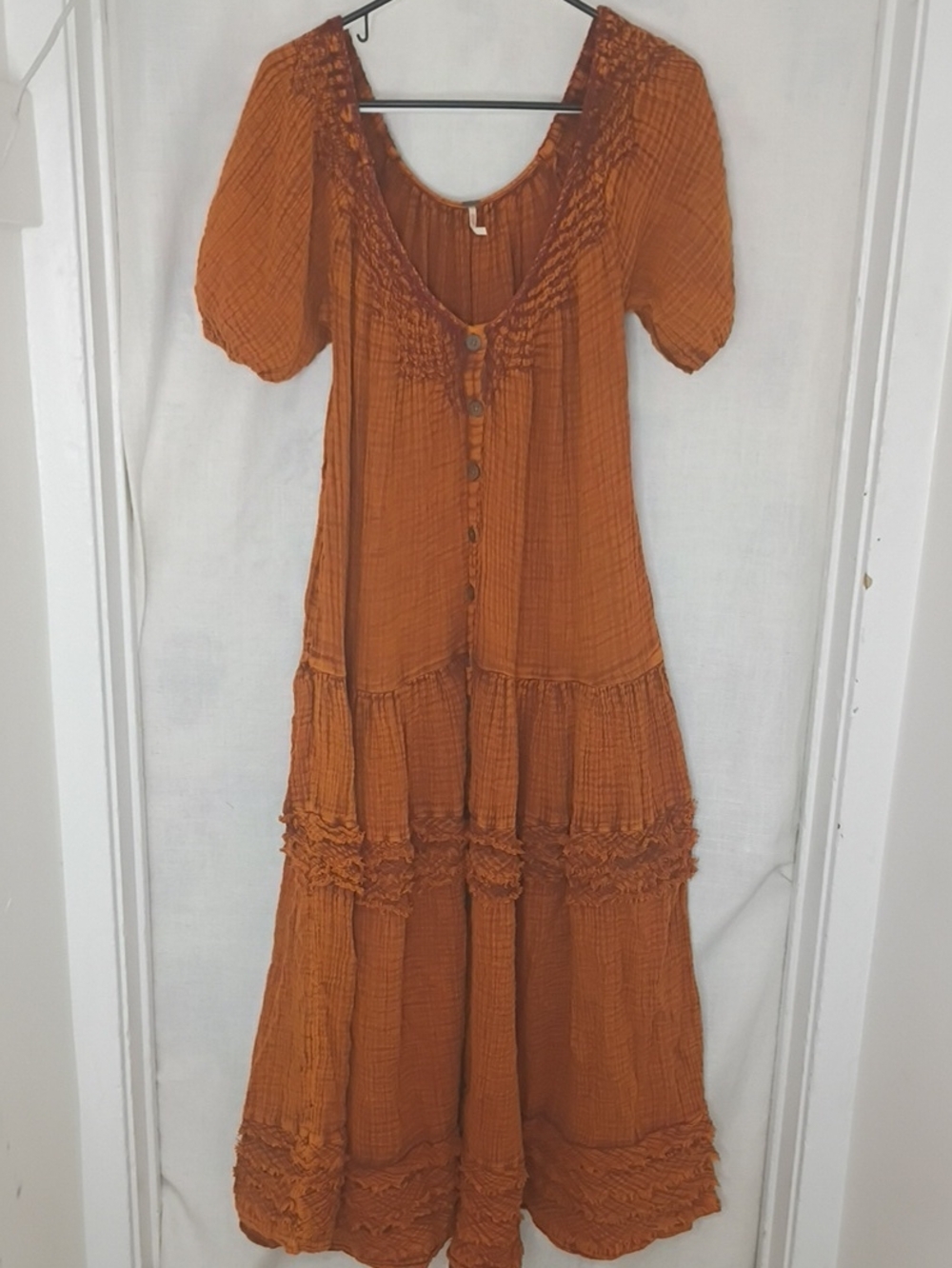 Free People Rust Orange Tiered Button-Front Maxi Dress
